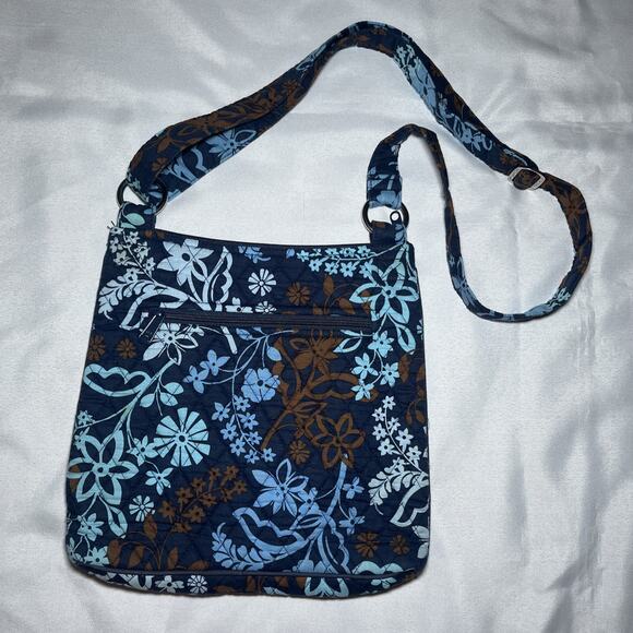 Vera Bradley Java Floral Blue Brown Medium Tote Bag Purse 11"x11"Handle RETIRED - Picture 2 of 5